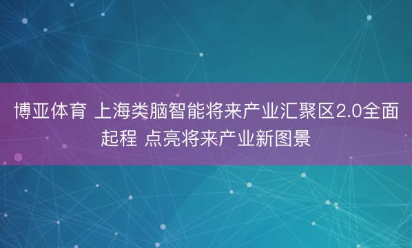 博亚体育 上海类脑智能将来产业汇聚区2.0全面起程 点亮将来产业新图景