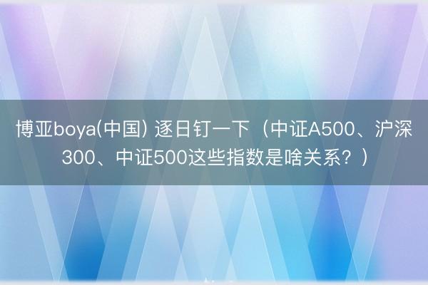 博亚boya(中国) 逐日钉一下（中证A500、沪深300、中证500这些指数是啥关系？）