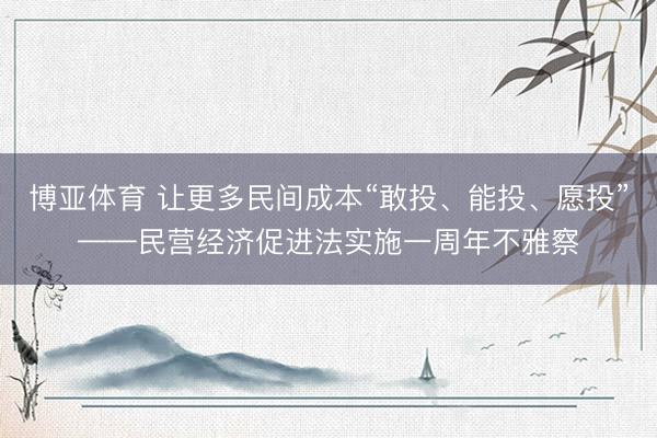 博亚体育 让更多民间成本“敢投、能投、愿投”——民营经济促进法实施一周年不雅察